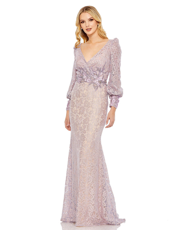 Long Sleeve Formal Lace Dress Lace Detail & Long Sleeves Mac Duggal 79397