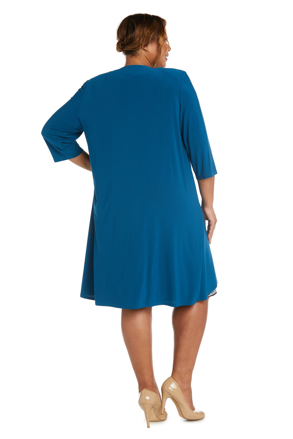 Plus Size Dresses Short Puff Print Plus Size Dress Teal