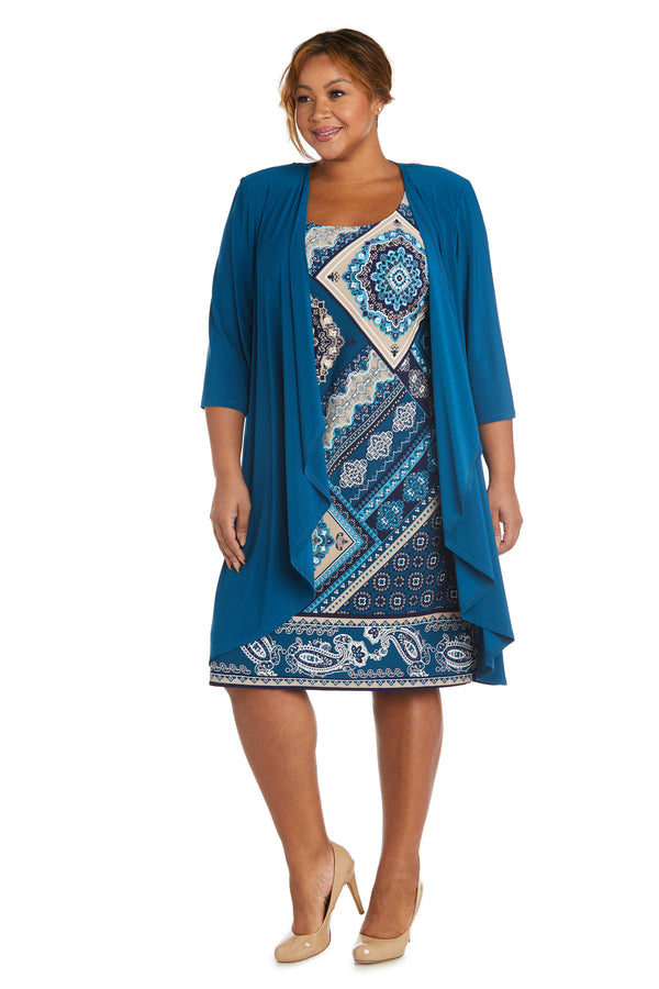 Short Puff Print Dress Plus Size R&M Richards 7967W