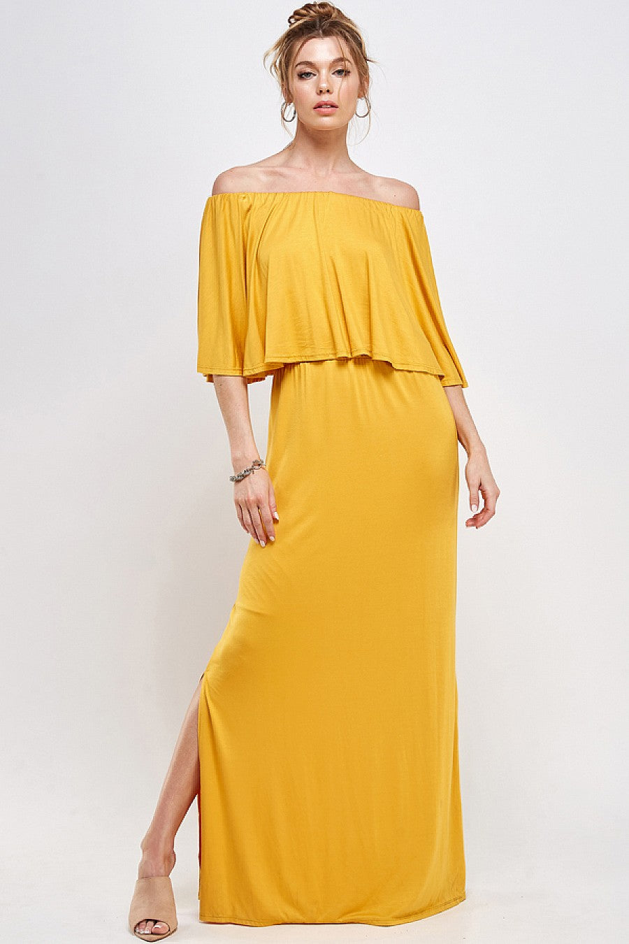 Long Sleeve Off-Shoulder Butter Rib Maxi Dress main image 1