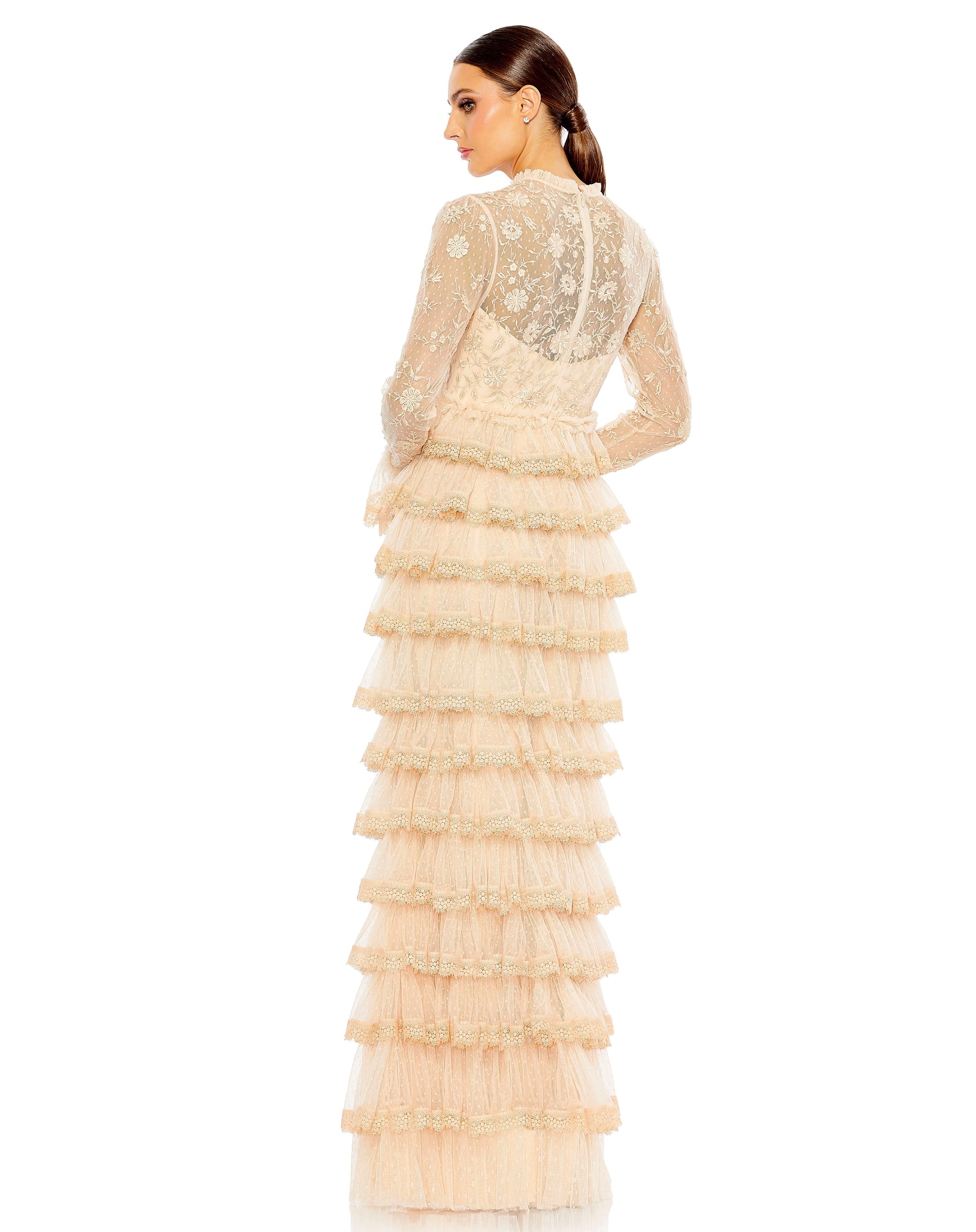 Mac Duggal 8004 Long Sleeve Formal Tiered Evening Dress