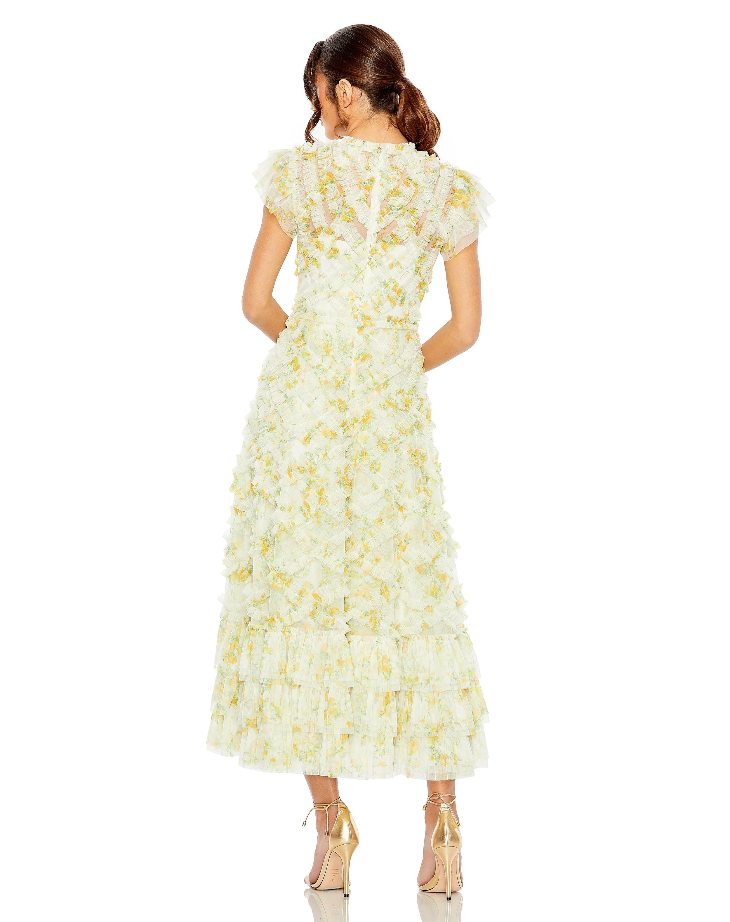 Mac Duggal 8009 Cap Sleeve Tea Length Dress