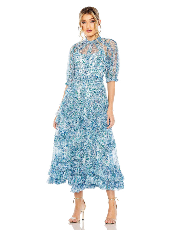 Short Sleeve Midi Dress Short Sleeves Mac Duggal 8011