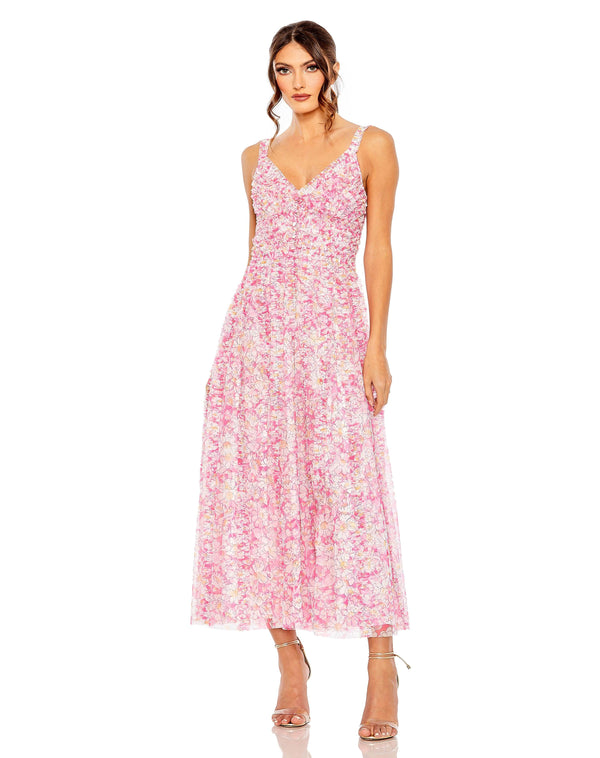 Sleeveless Floral Tea Length Formal Dress Floral Detail & Sleeveless Mac Duggal 8012