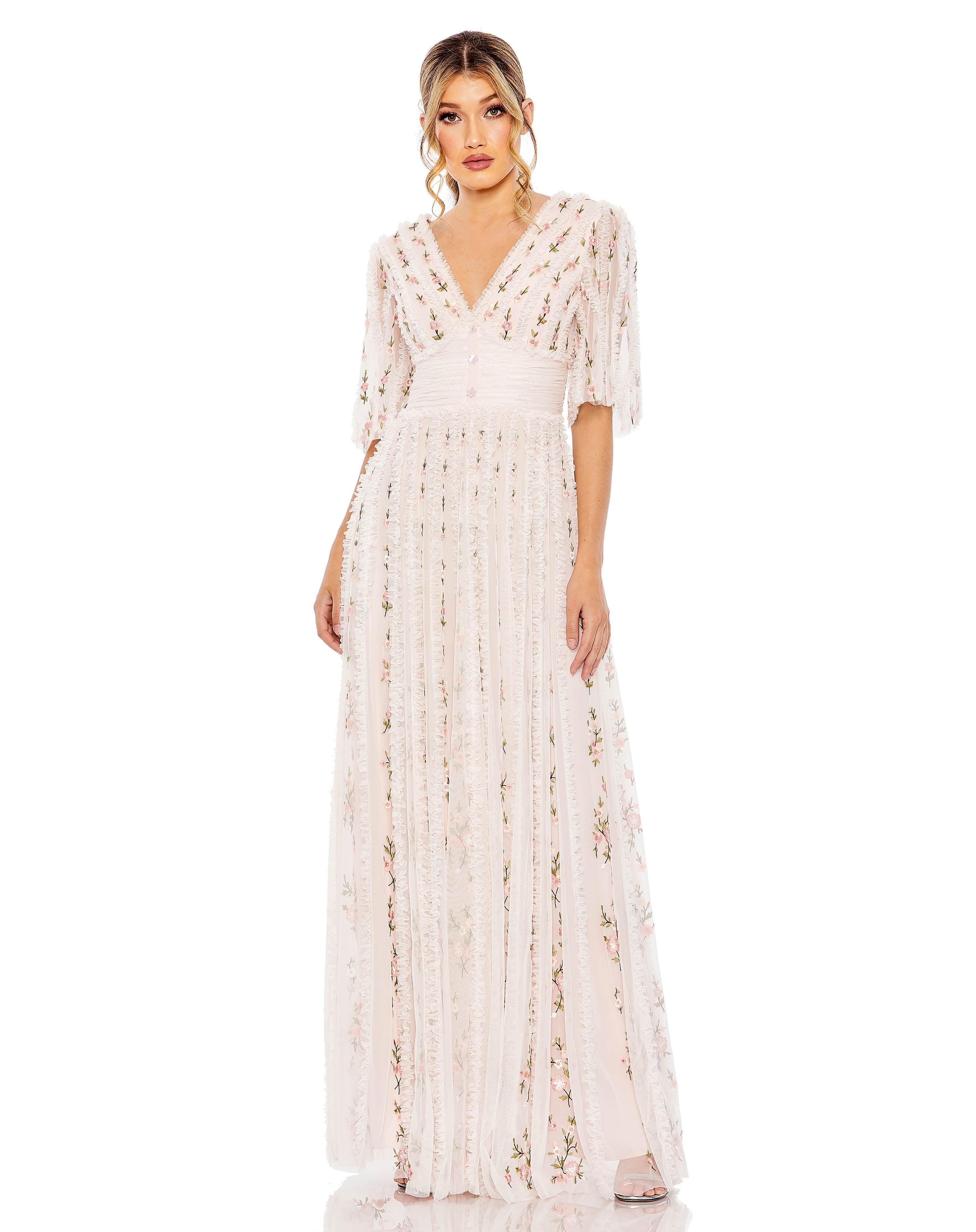 Formal Dresses Long Formal Short Sleeve Gown Blush Multi