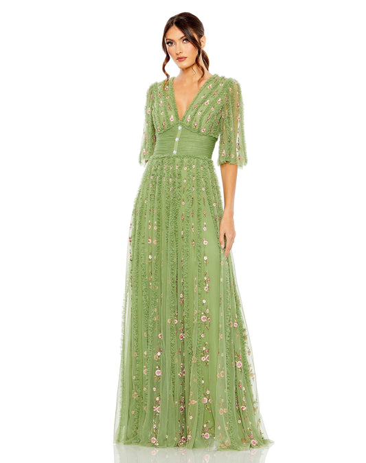 Formal Dresses Long Formal Short Sleeve Gown Moss Green