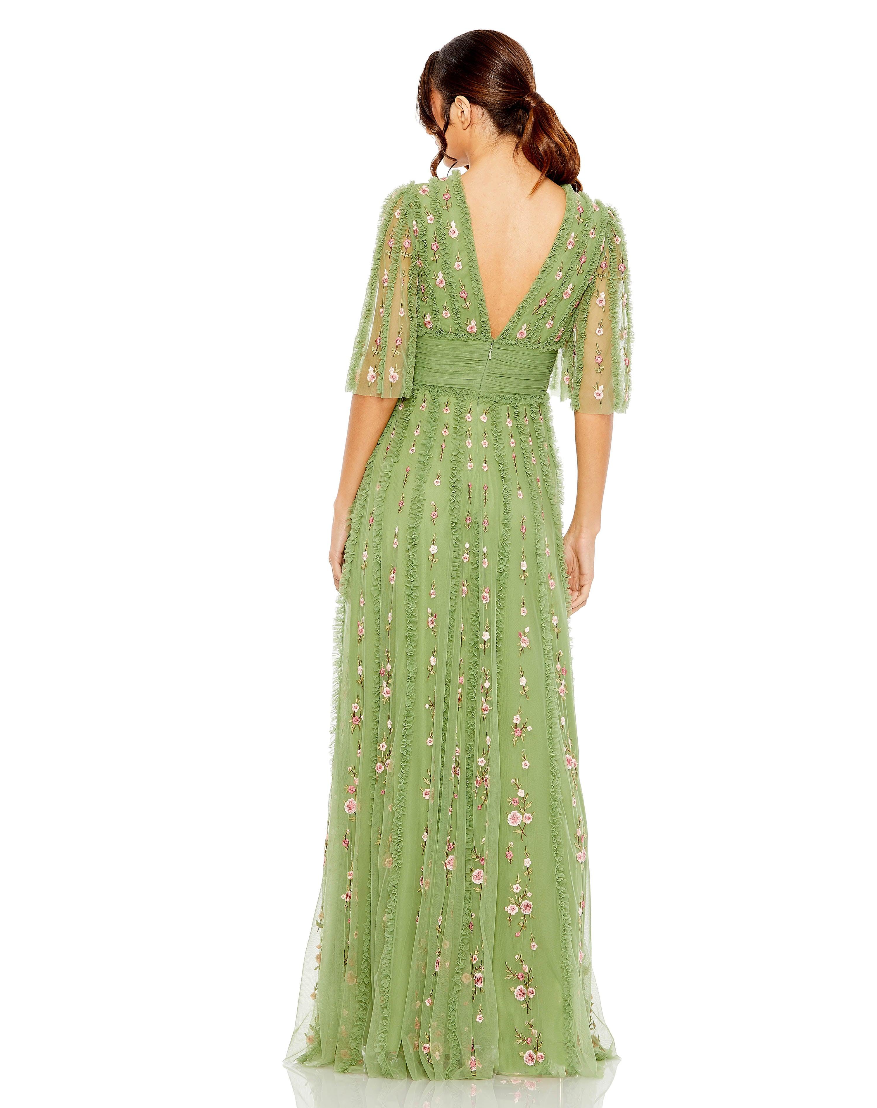 Formal Dresses Long Formal Short Sleeve Gown Moss Green