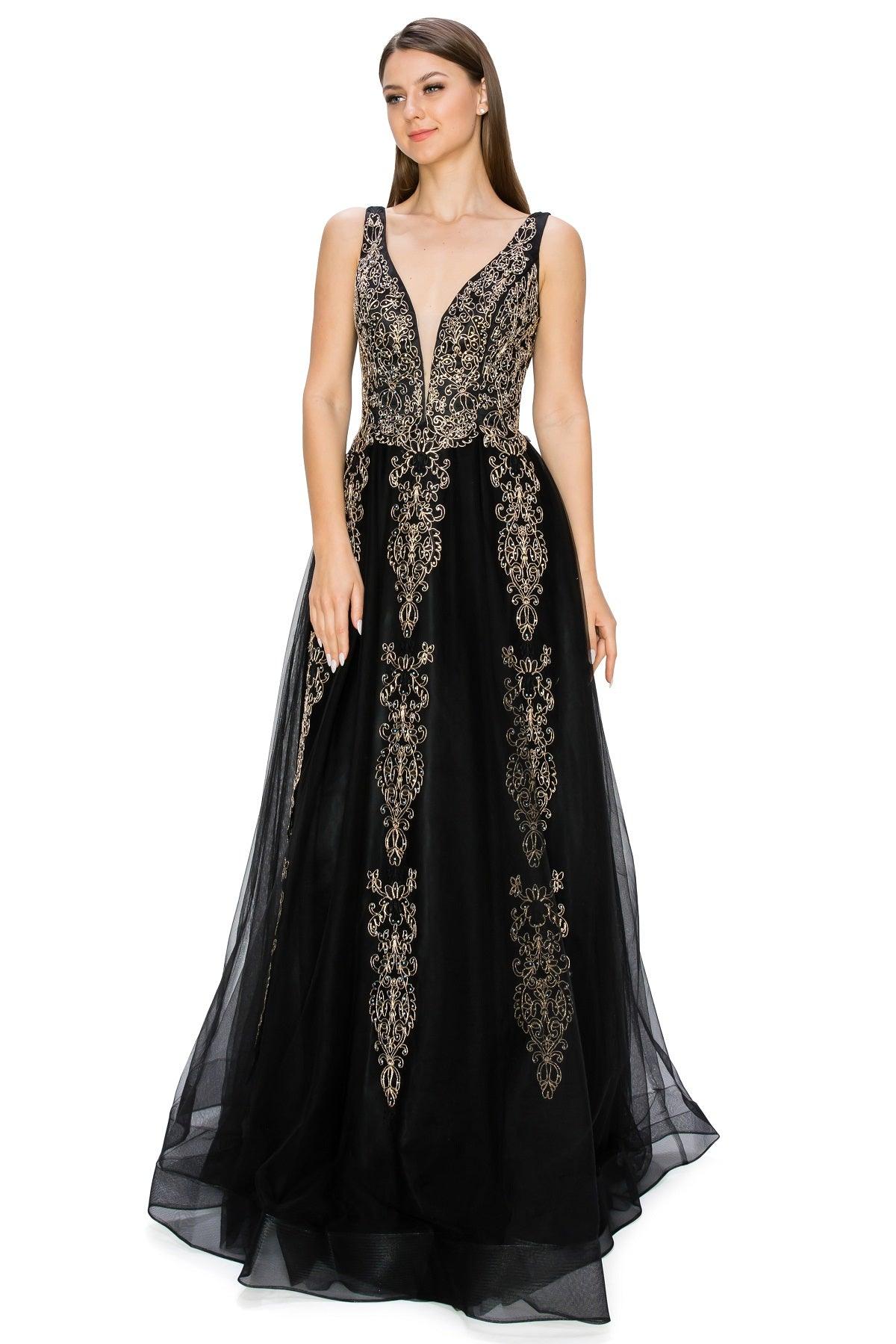 Cinderella Couture CC8029J Sleeveless Embellish Prom Dress Black