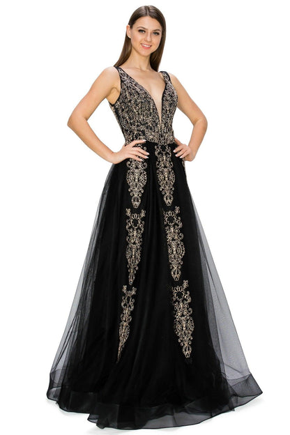 Cinderella Couture CC8029J Sleeveless Embellish Prom Dress Black