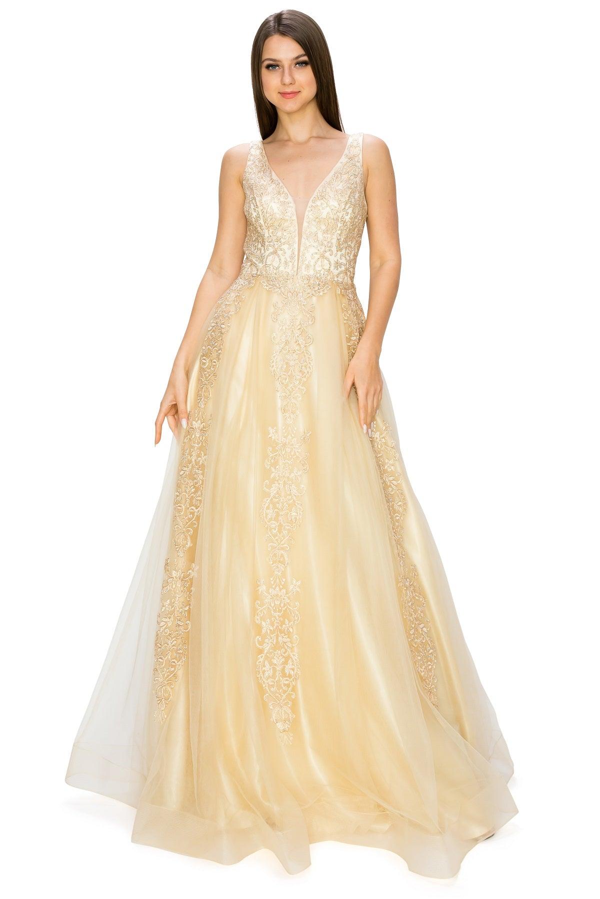 Cinderella Couture CC8029J Sleeveless Embellish Prom Dress Champagne
