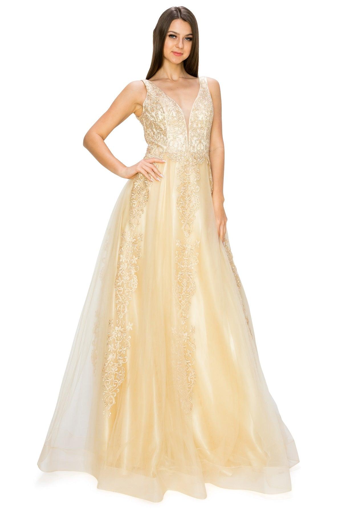 Cinderella Couture CC8029J Sleeveless Embellish Prom Dress Champagne