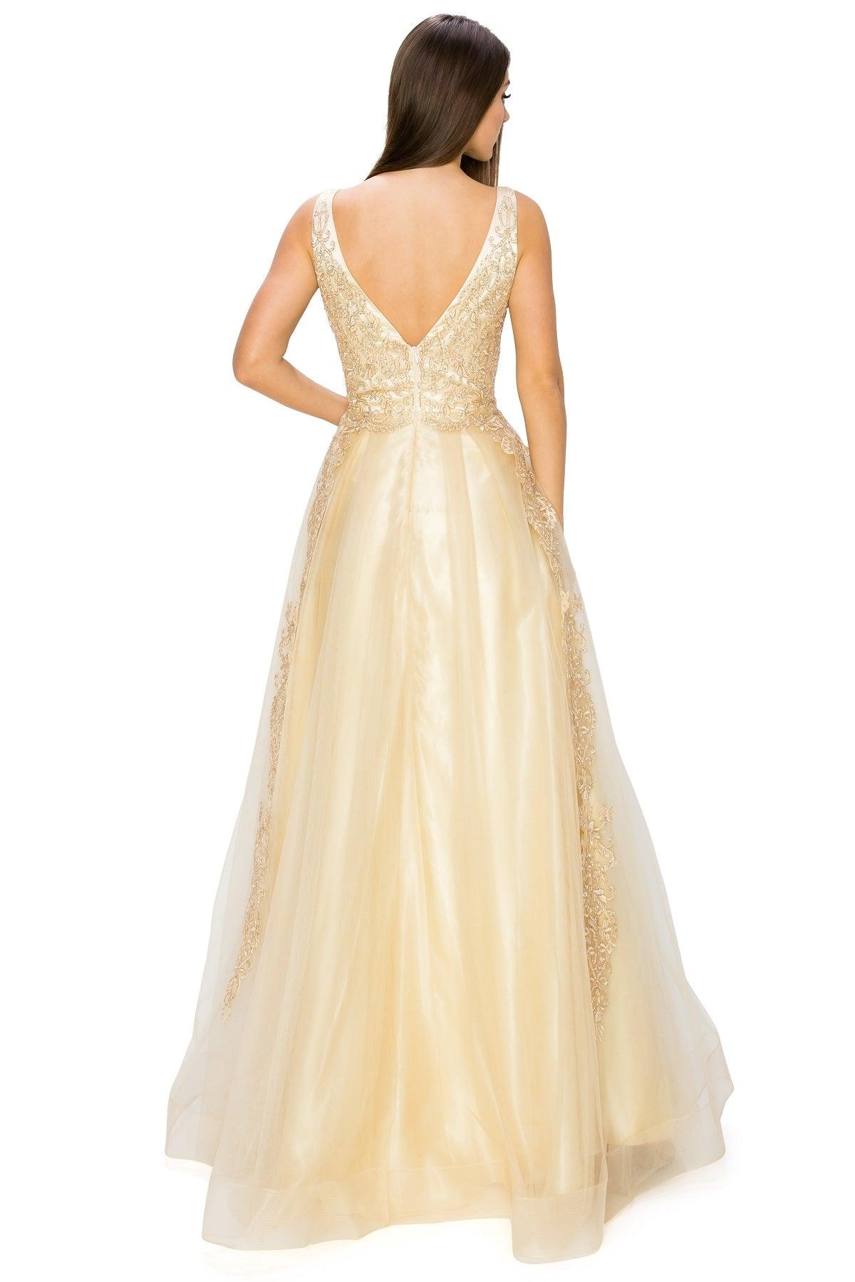 Cinderella Couture CC8029J Sleeveless Embellish Prom Dress Champagne