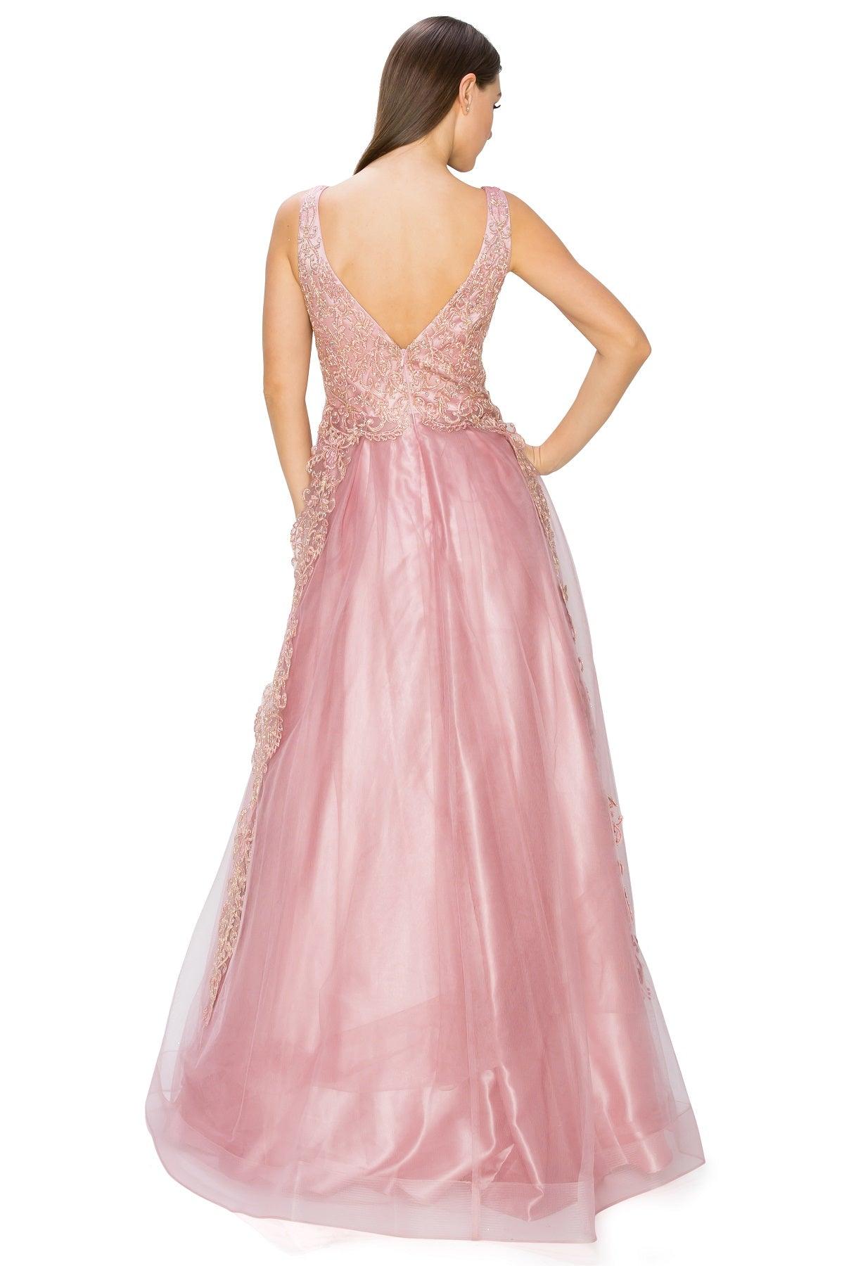 Cinderella Couture CC8029J Sleeveless Embellish Prom Dress Dusty Rose
