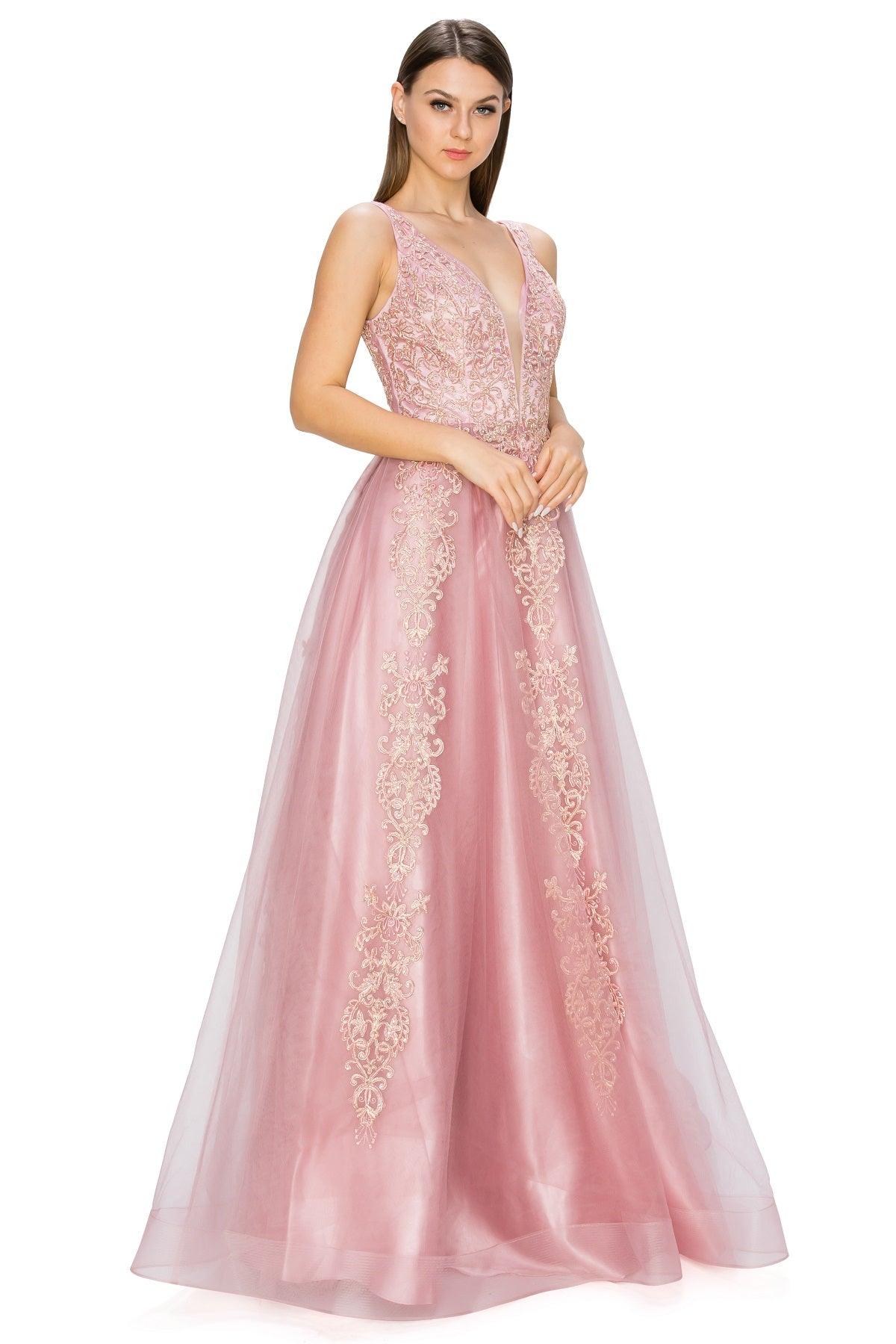 Cinderella Couture CC8029J Sleeveless Embellish Prom Dress Champagne