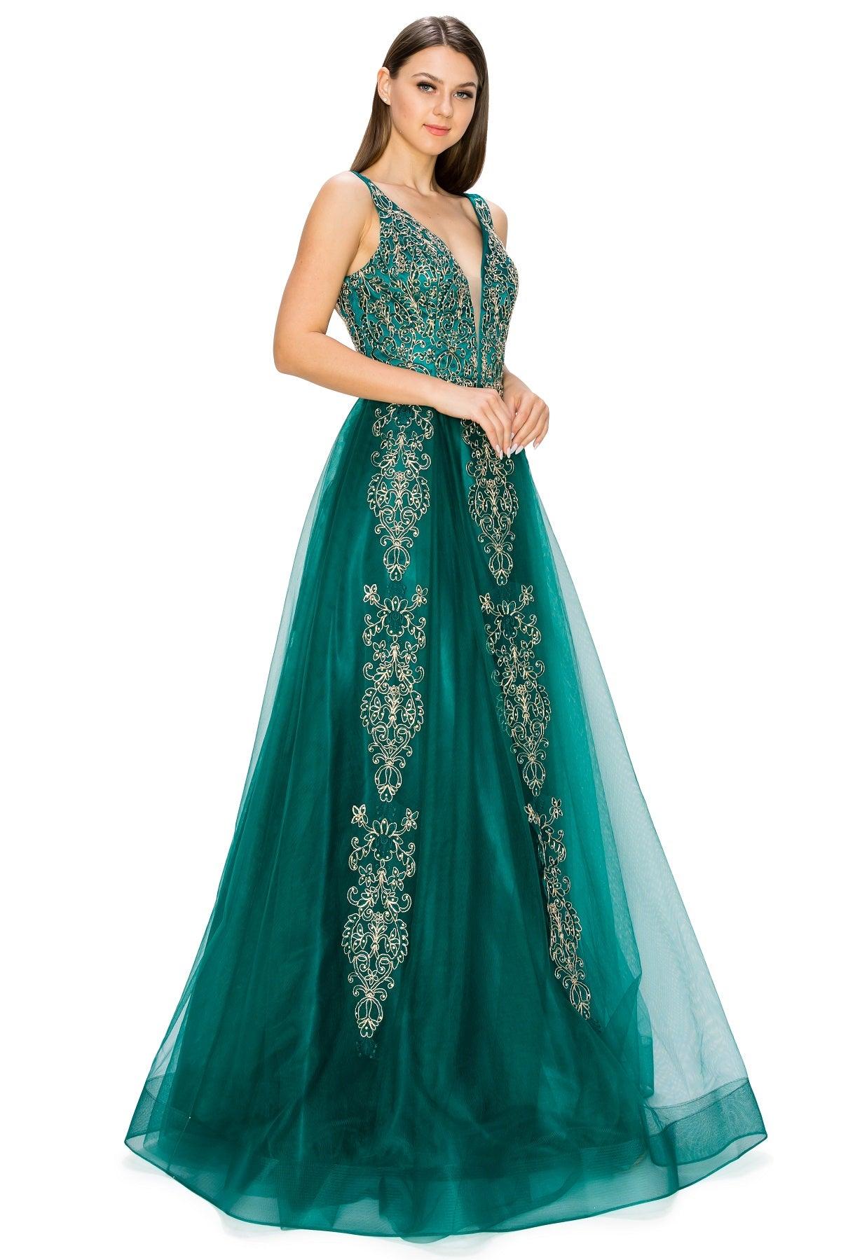 Cinderella Couture CC8029J Sleeveless Embellish Prom Dress Hunter Green