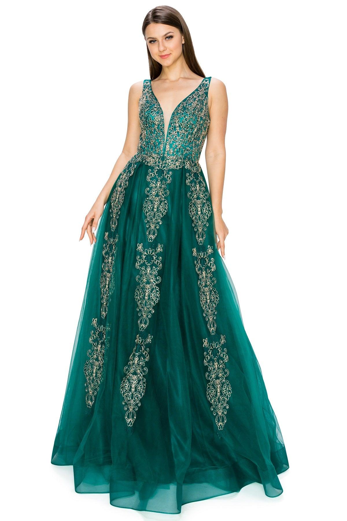 Cinderella Couture CC8029J Sleeveless Embellish Prom Dress Hunter Green