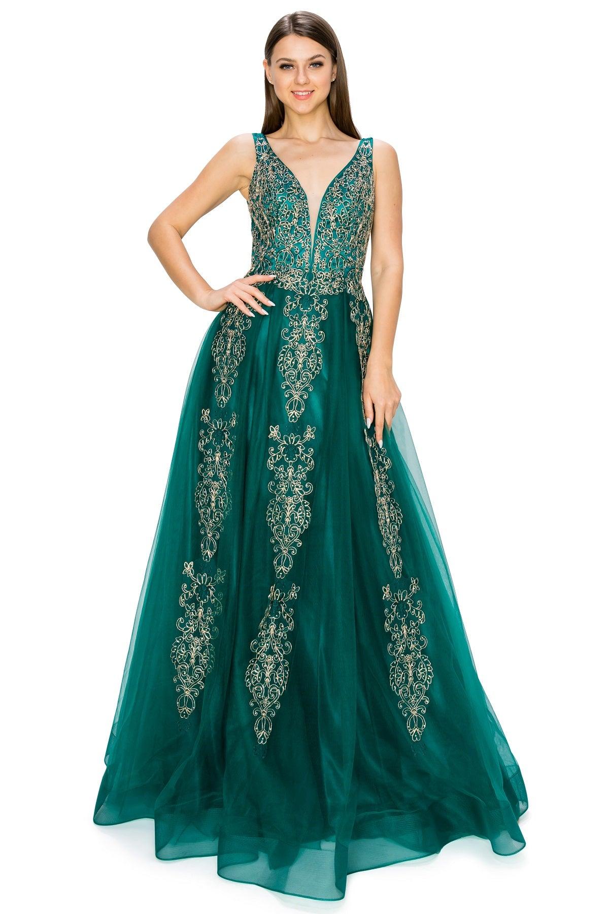 Cinderella Couture CC8029J Sleeveless Embellish Prom Dress Hunter Green
