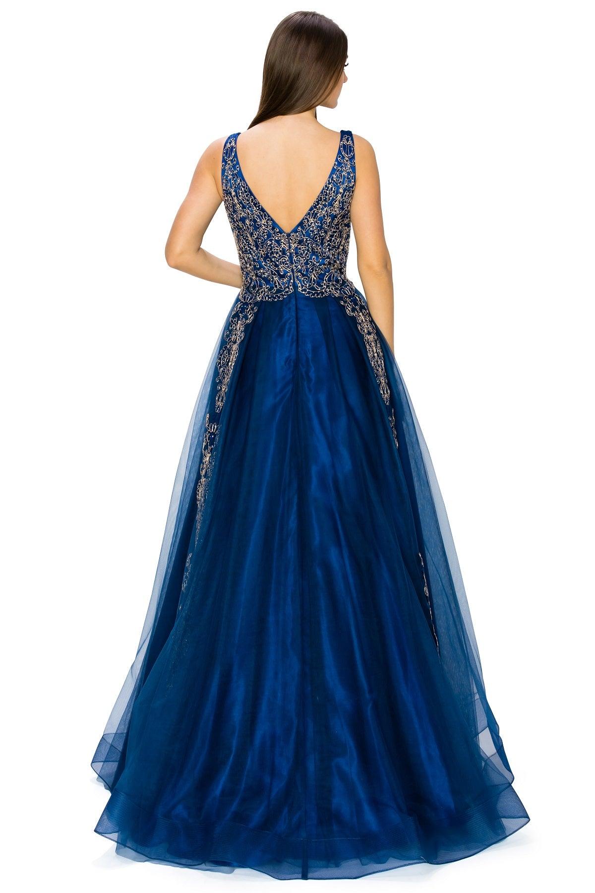 Cinderella Couture CC8029J Sleeveless Embellish Prom Dress Navy