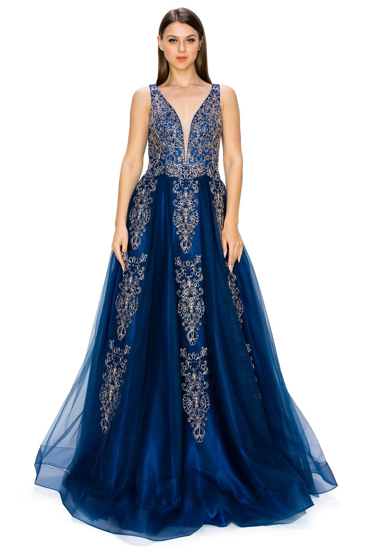 Cinderella Couture CC8029J Sleeveless Embellish Prom Dress Navy