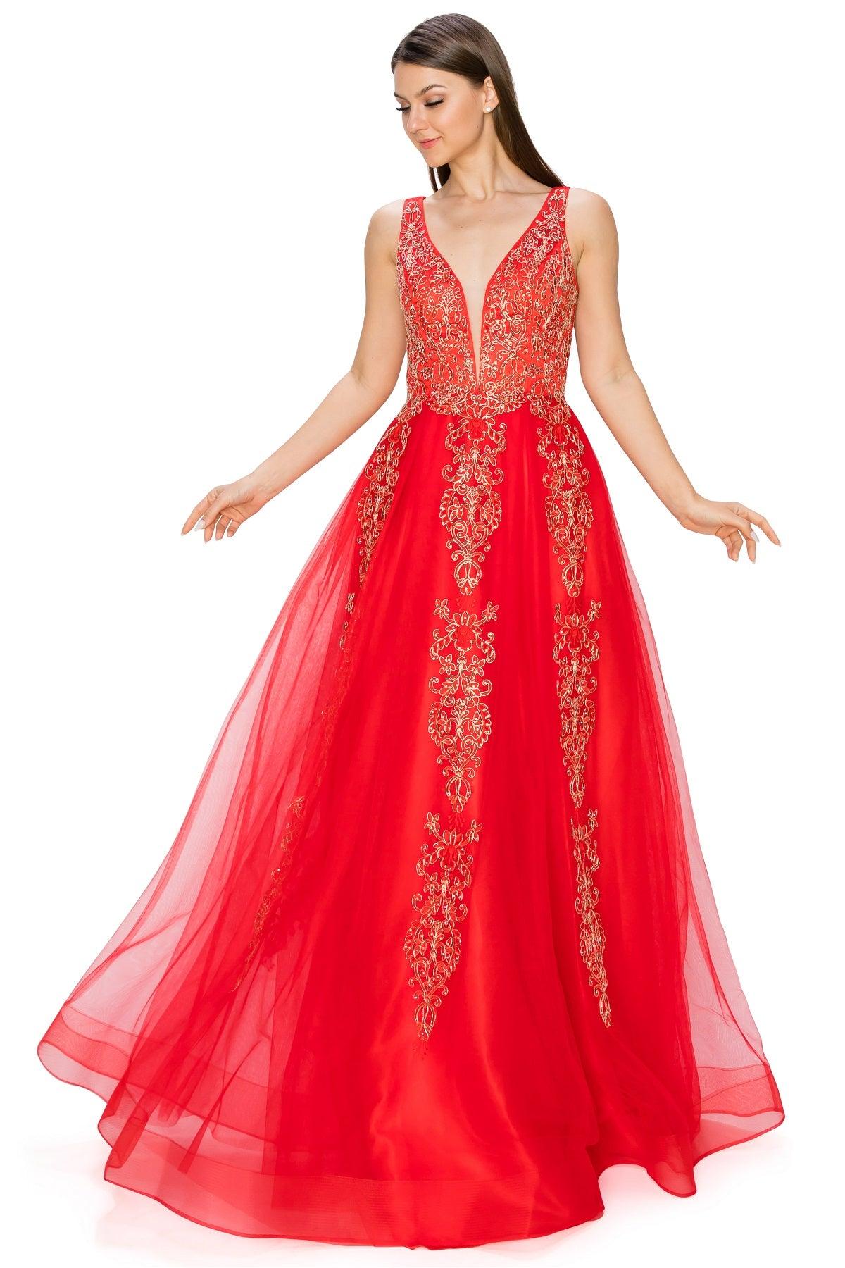 Cinderella Couture CC8029J Sleeveless Embellish Prom Dress Red