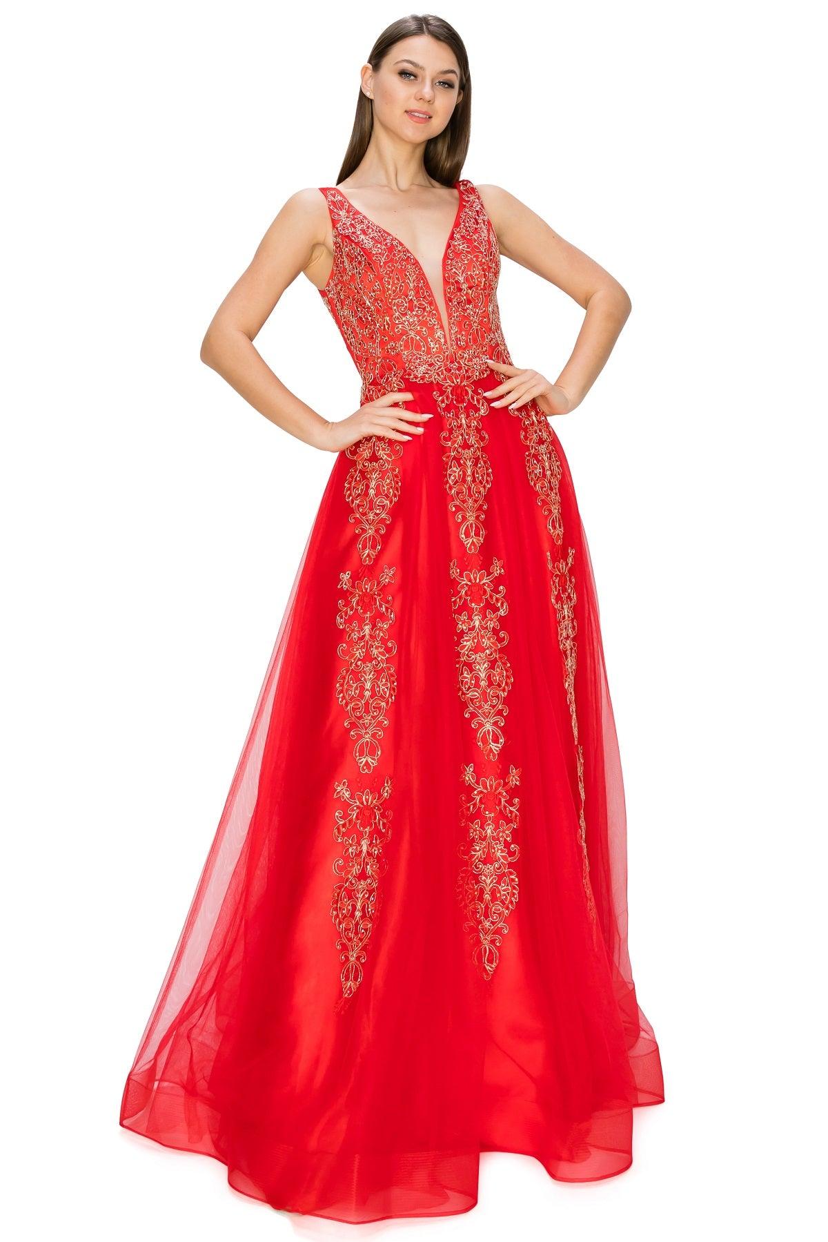 Cinderella Couture CC8029J Sleeveless Embellish Prom Dress Red