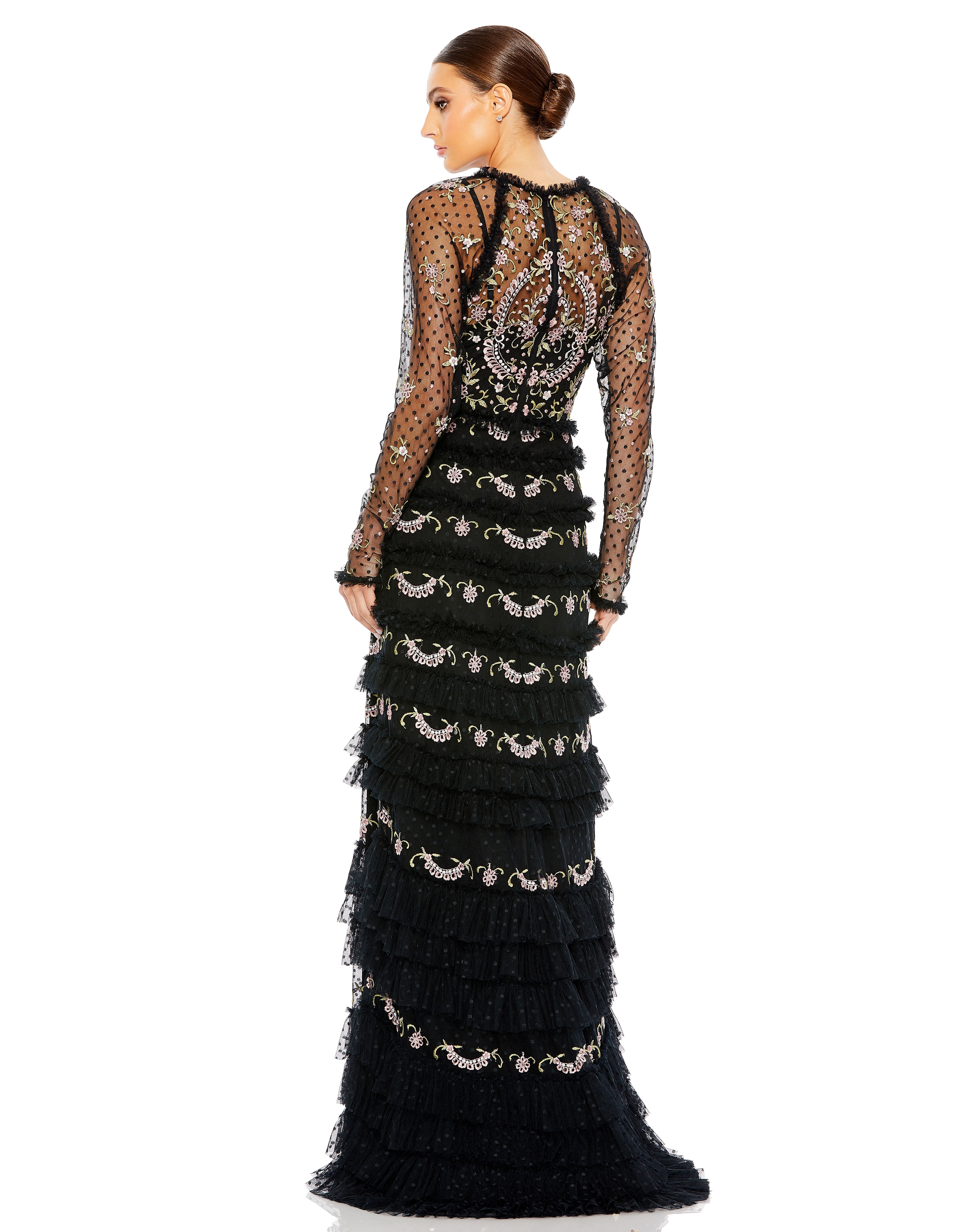 Taupe Multi Mac Duggal 8030 Long Sleeve Formal Evening Dress for $399.0