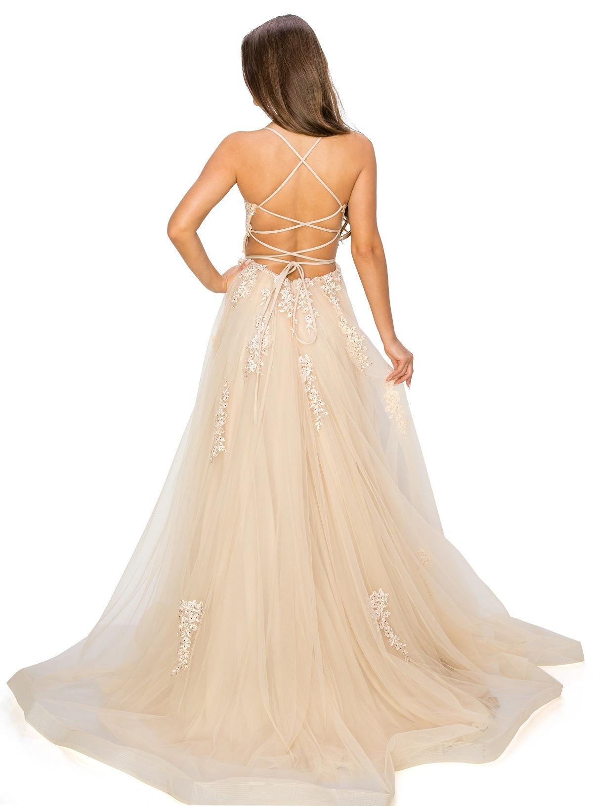 Cinderella Couture CC8031J Sleeveless Slit Gown Champagne