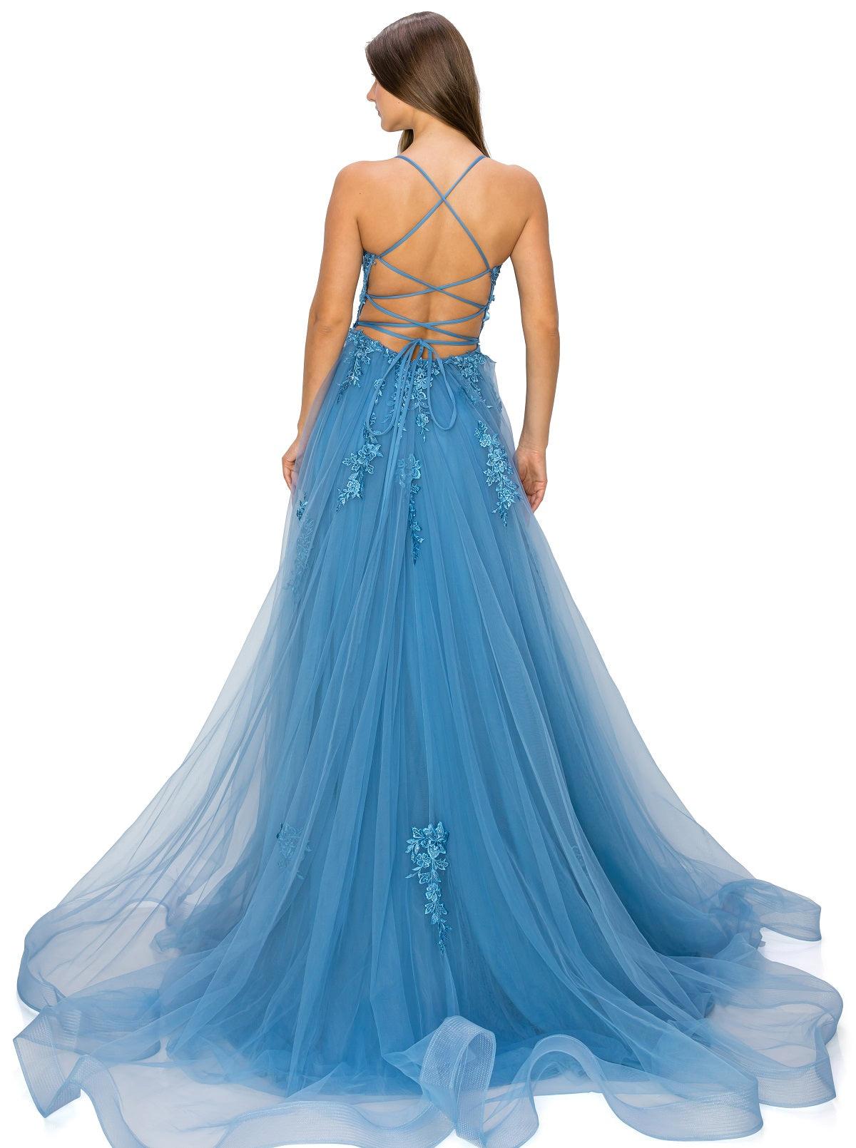 Cinderella Couture CC8031J Sleeveless Slit Gown Dusty Blue