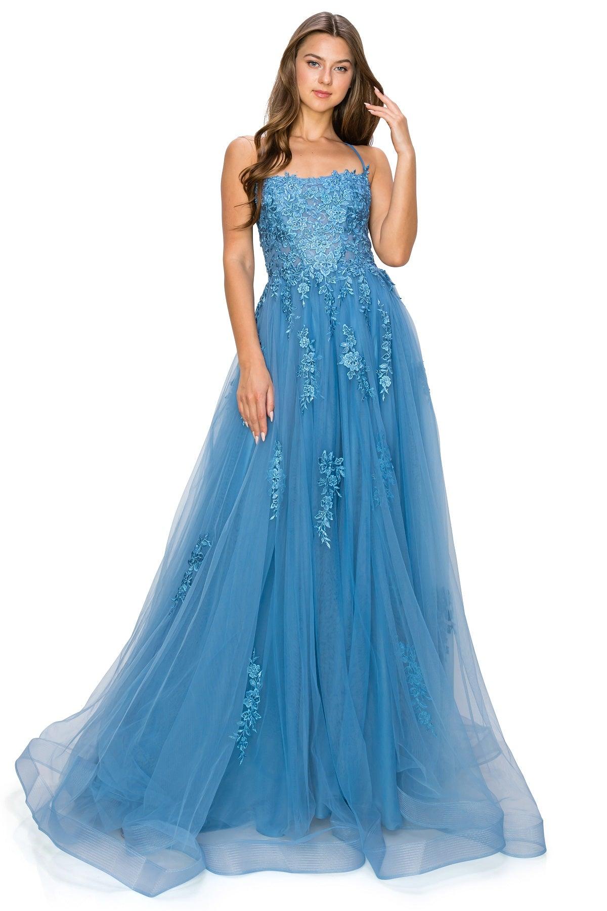 Cinderella Couture CC8031J Sleeveless Slit Gown Dusty Blue