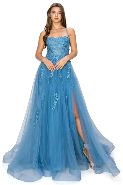 Cinderella Couture CC8031J Sleeveless Embellish Prom Dress Dusty Blue