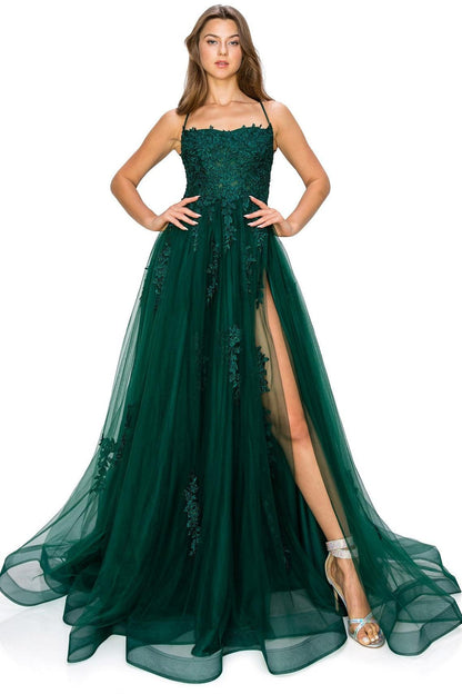 Cinderella Couture CC8031J Sleeveless Slit Gown Hunter Green