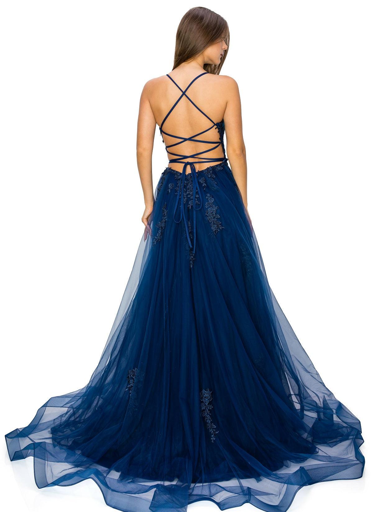 Cinderella Couture CC8031J Sleeveless Slit Gown Navy