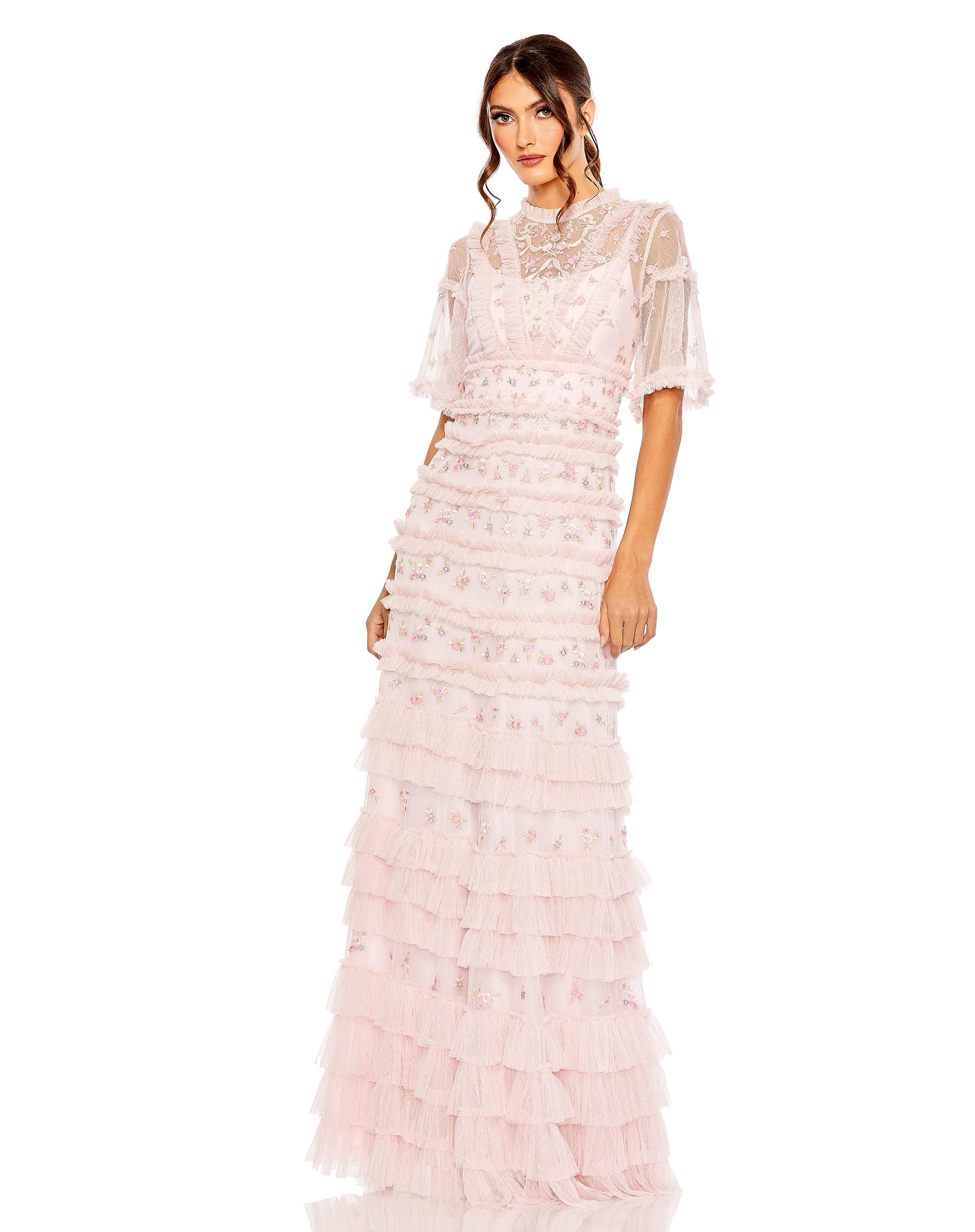 Rose Multi Mac Duggal 8033 Long Formal Ruffle Dress - Formal Dresses ...
