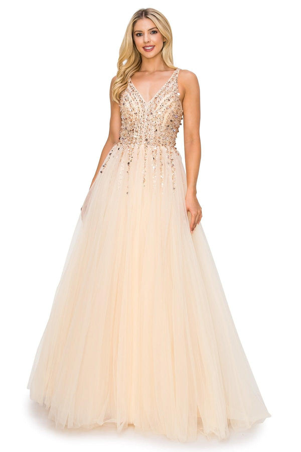 Cinderella Couture CC8034J Sleeveless Beaded Tulle Gown