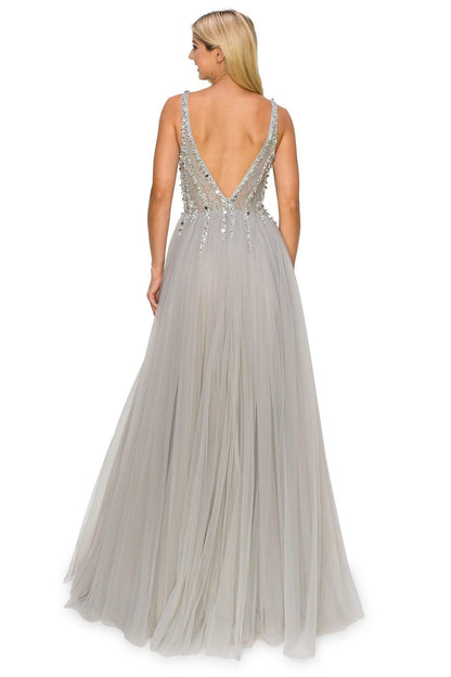 Cinderella Couture CC8034J Sleeveless Beaded Tulle Gown Silver