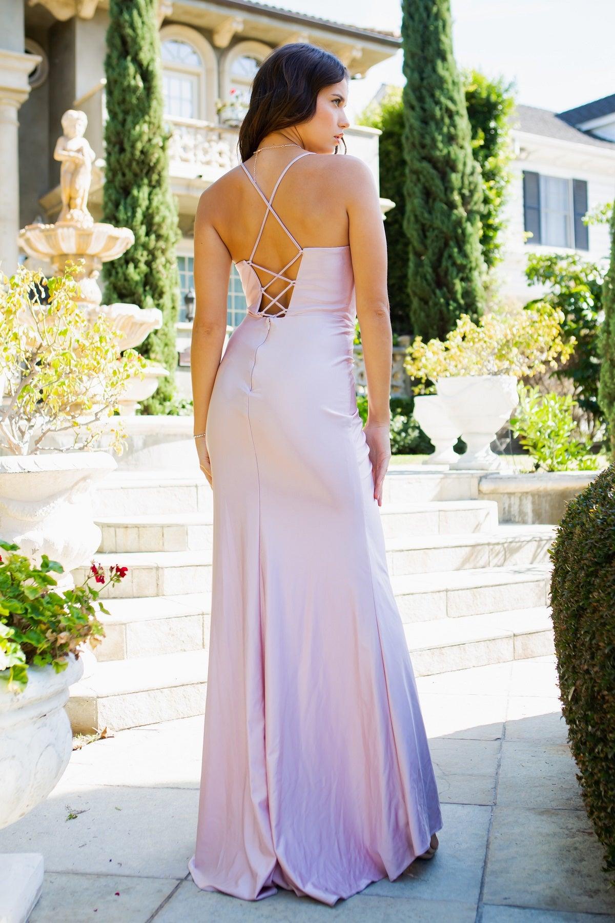 Cinderella Couture CC8035J Spaghetti Strap Satin Dress Rose Pink