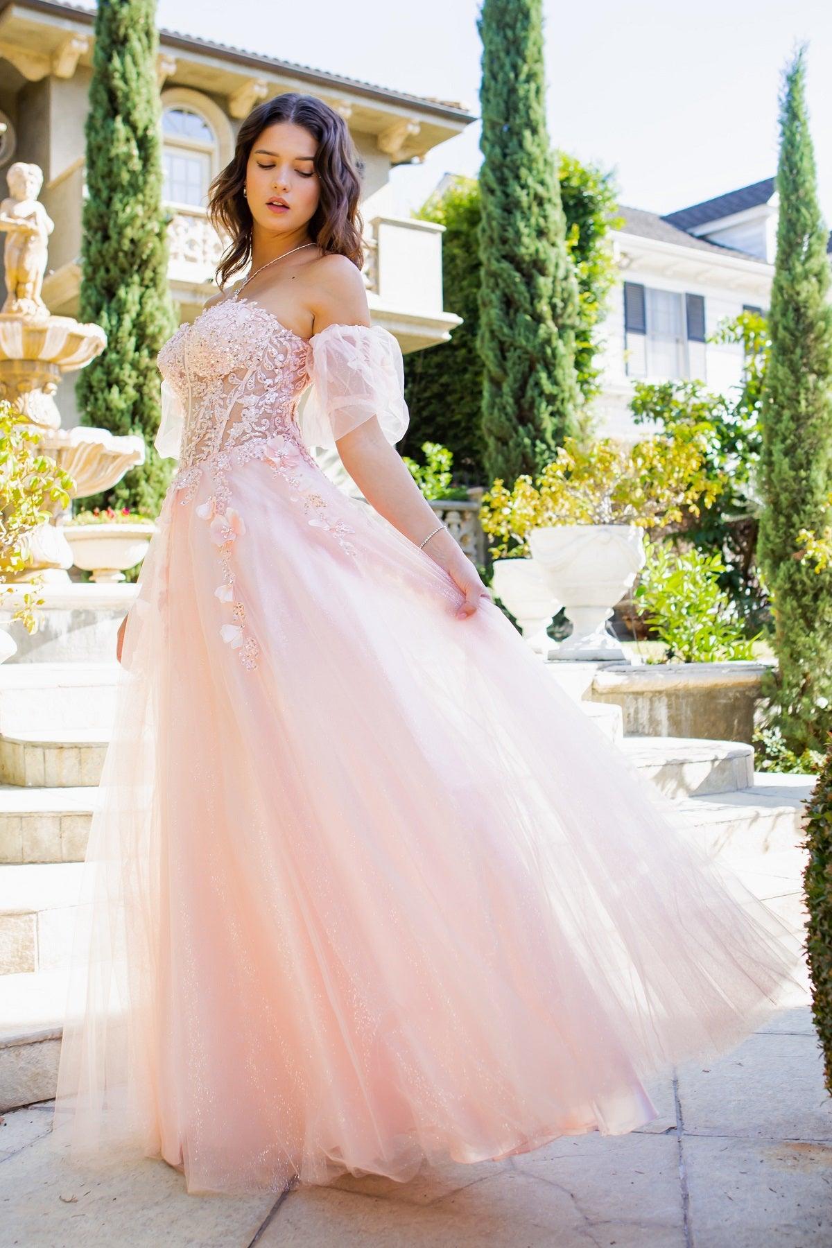 Cinderella Couture CC8042J Strapless A Line Glittered Tulle Gown Blush