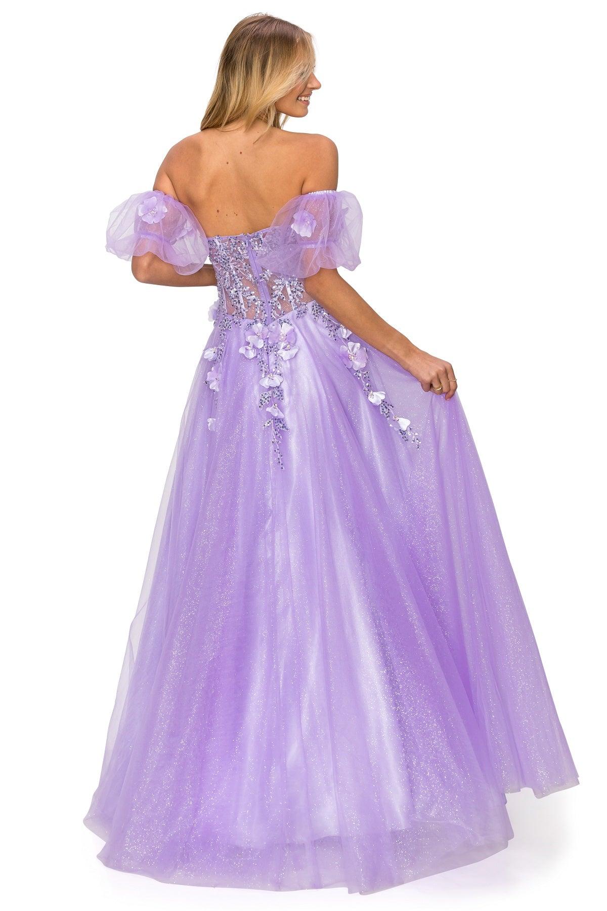 Cinderella Couture CC8042J Strapless A Line Glittered Tulle Gown Lilac