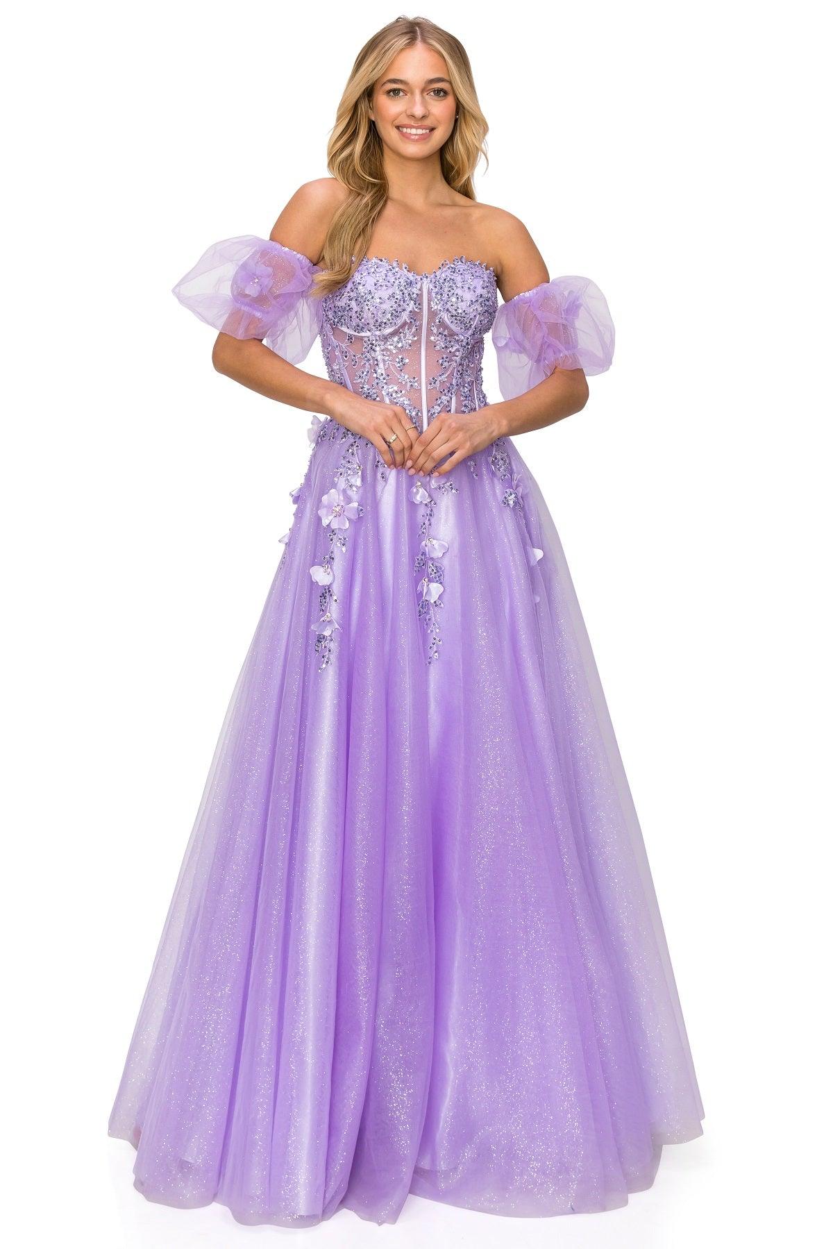 Cinderella Couture CC8042J Strapless A Line Glittered Tulle Gown Lilac