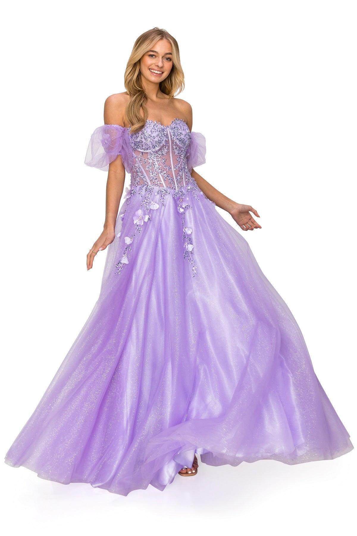 Cinderella Couture CC8042J Strapless A Line Glittered Tulle Gown Lilac