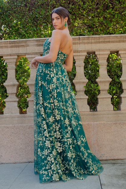 Cinderella Couture CC8043J Strapless Glittered Print A Line Gown Hunter Green