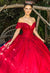 Cinderella Couture CC8045J Off Shoulder Lace Applique Ball Gown Red