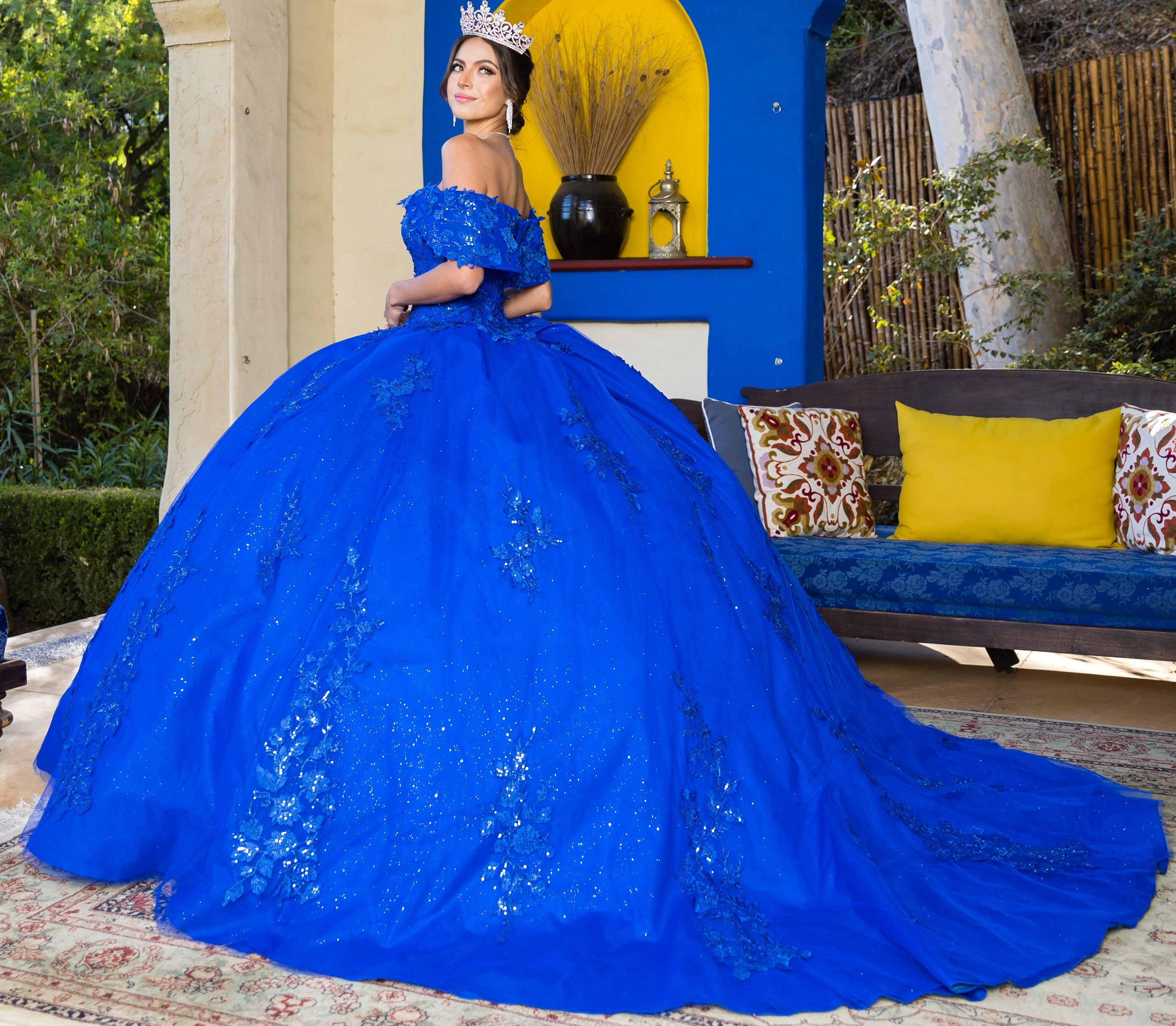 Cinderella Couture CC8045J Off Shoulder Lace Applique Ball Gown Royal