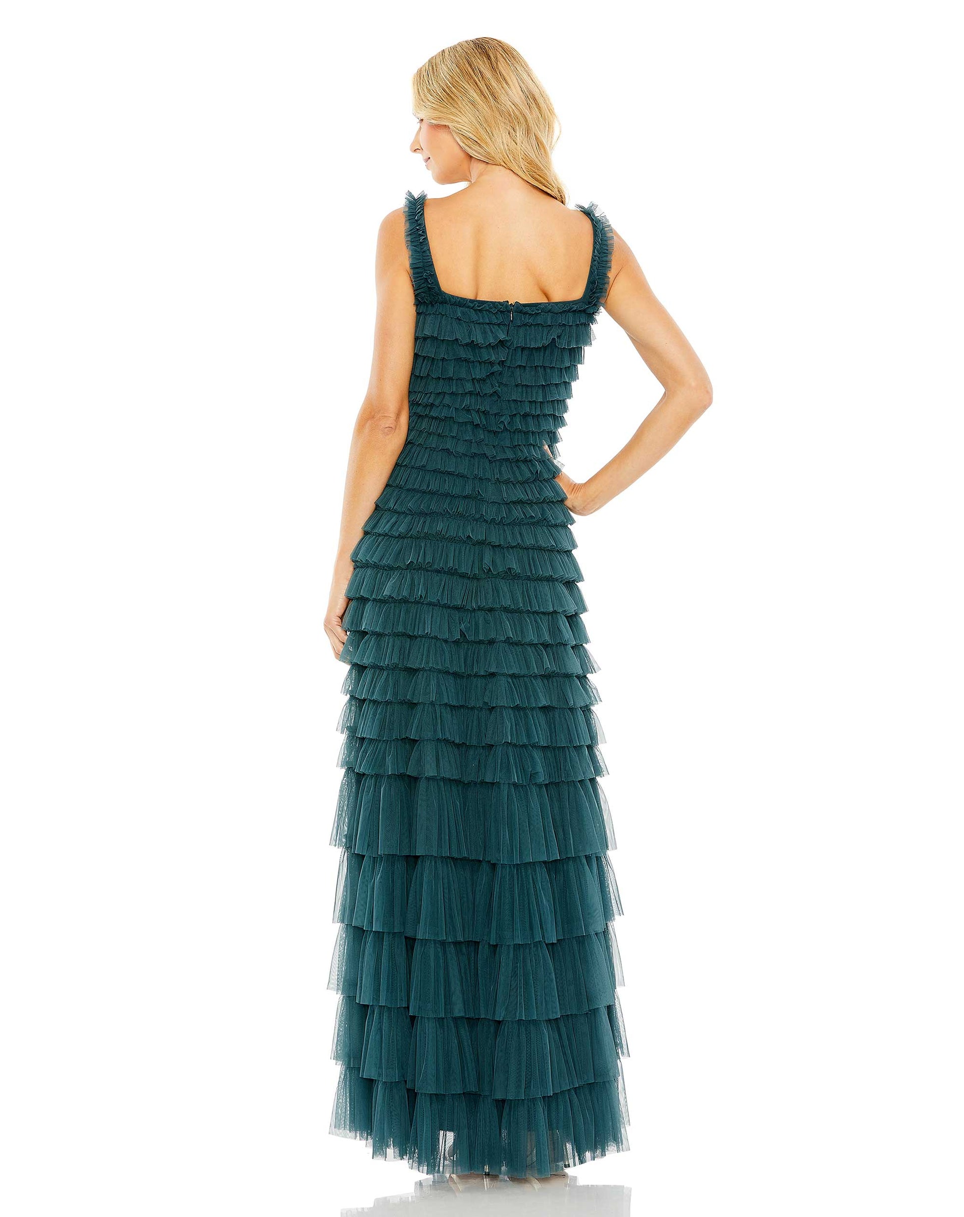 Mac Duggal 8046 Long Ruffle Layered Tea Length Dress