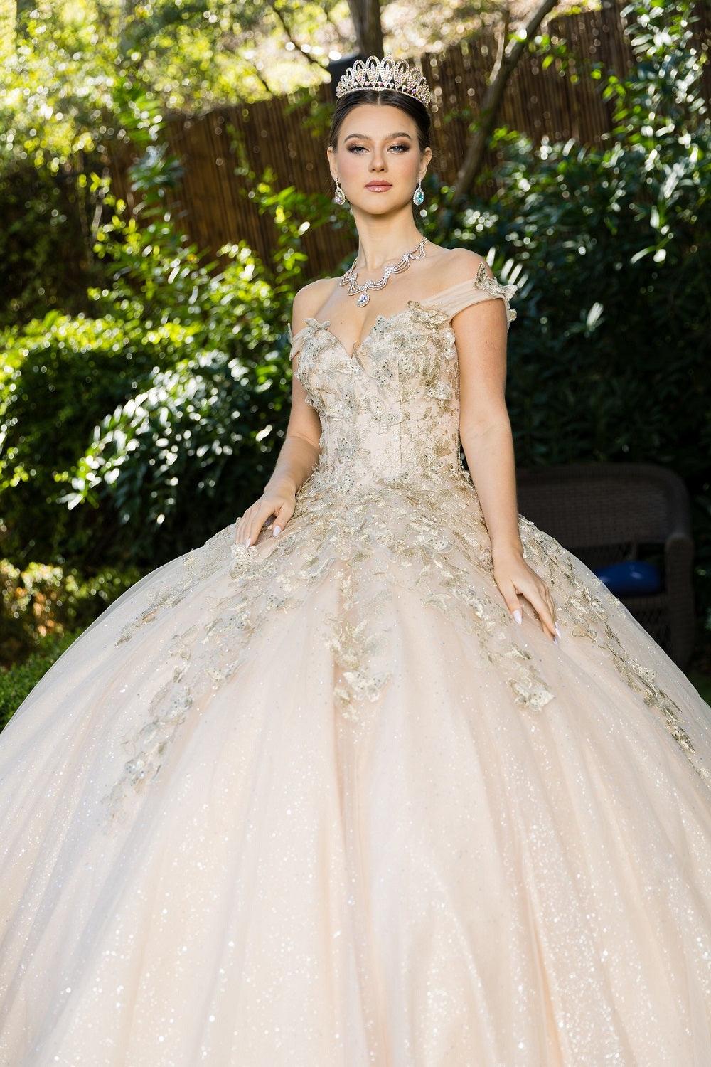 Cinderella Couture CC8046J Sleeveless Glitter Tulle Ball Gown