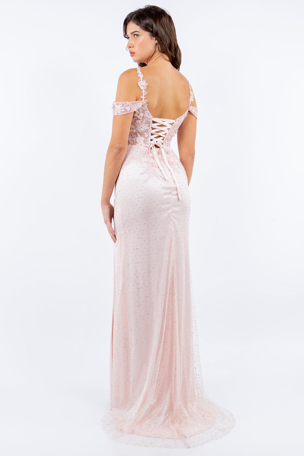Cinderella Couture CC8049J Off Shoulder Fitted Slit Formal Dress