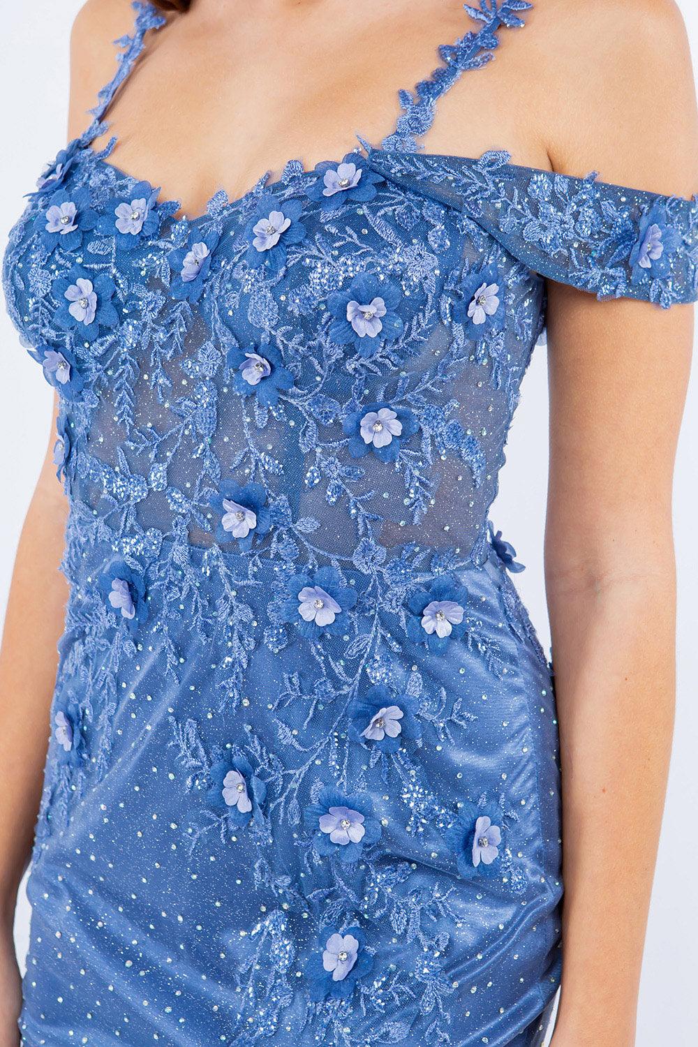 Cinderella Couture CC8049J Off Shoulder Fitted Slit Formal Dress Smoky Blue