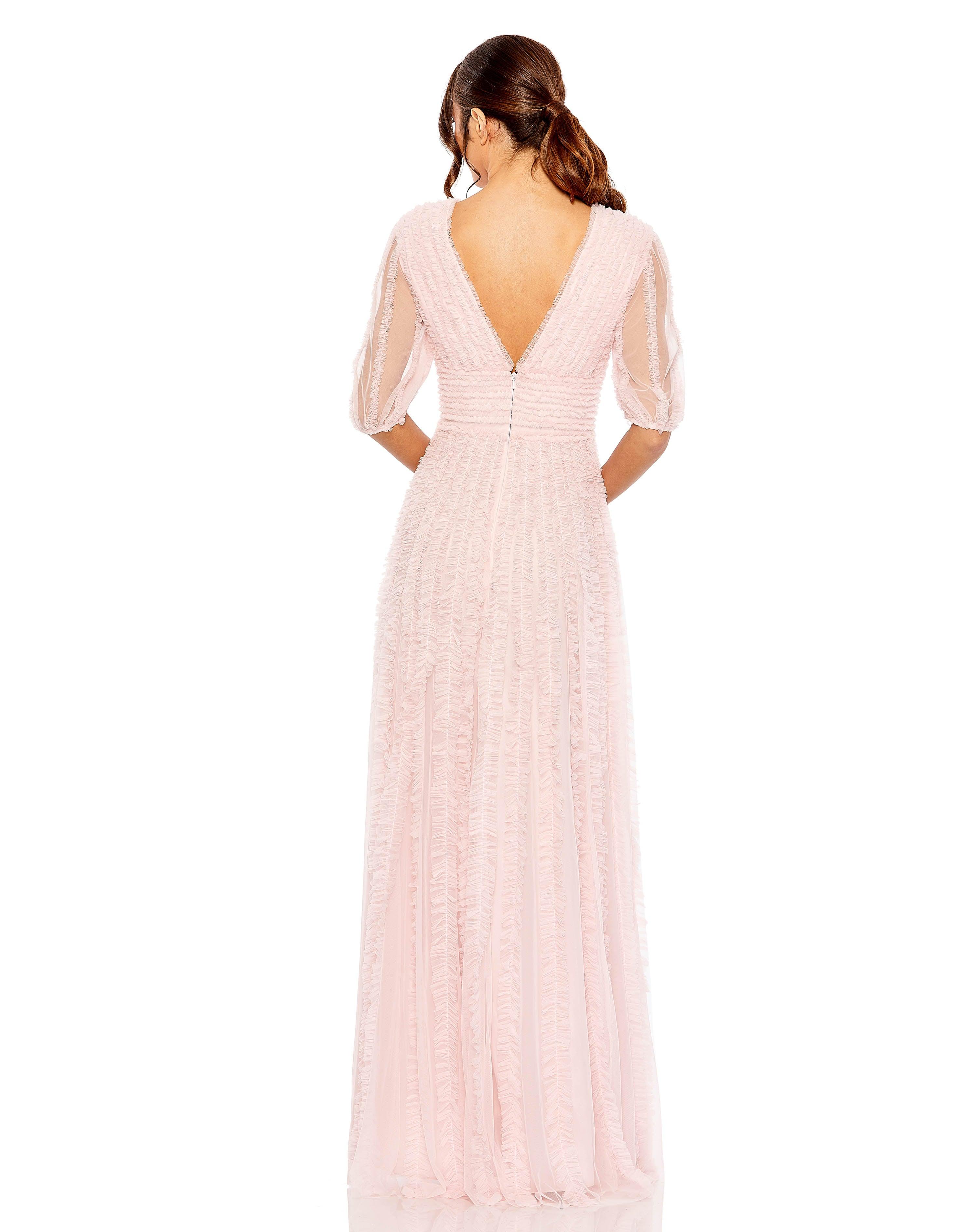 Formal Dresses Long Formal Puff Sleeve Ruffle Dress Rose