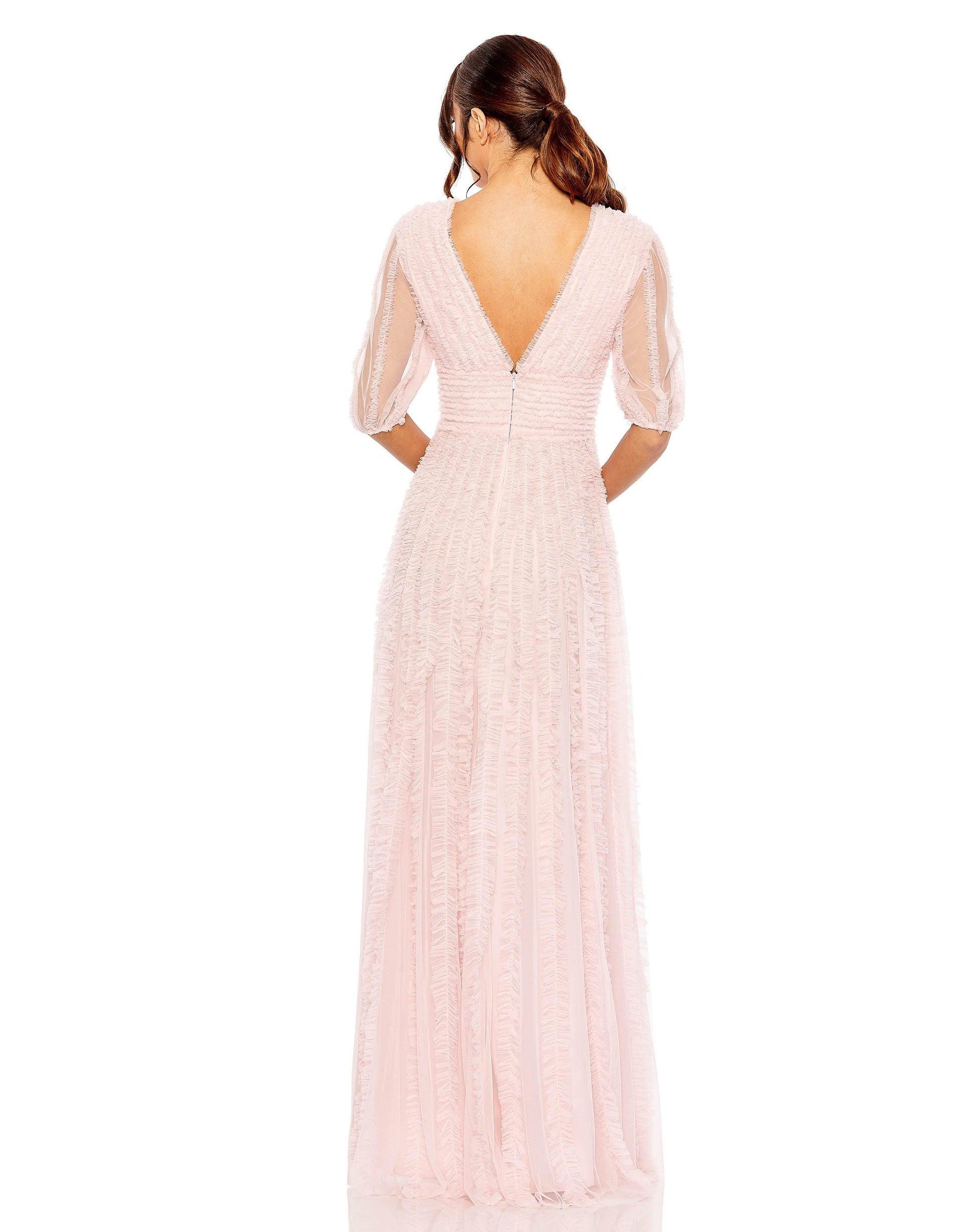 Mac Duggal 8050 Long Formal Puff Sleeve Ruffle Dress