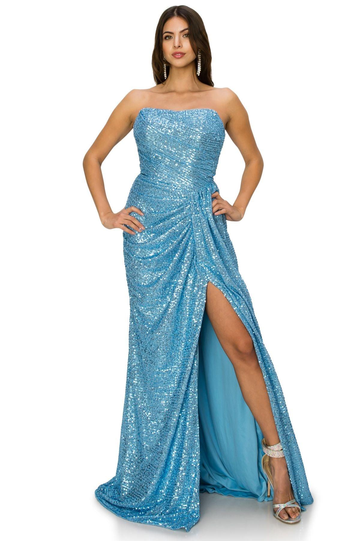 Cinderella Couture CC8052J Strapless Glitter Formal Dress Blue
